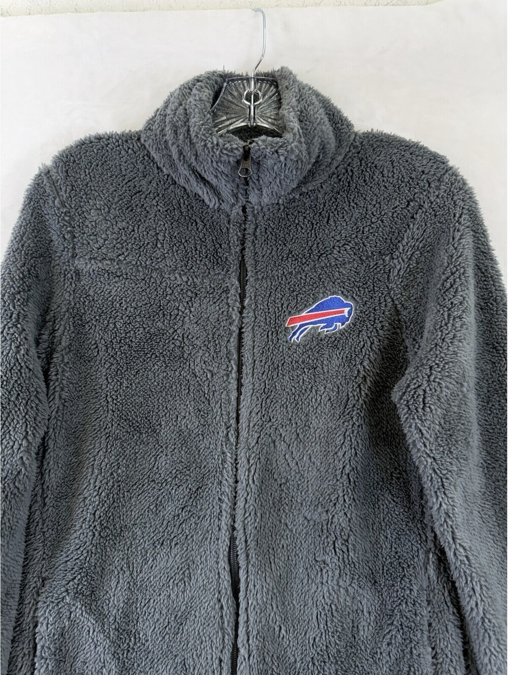 Buffalo Bills Sherpa Fleece Jacket Small Juniors Women Gray Full Zip Mock Neck